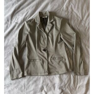 Suzy Shier Tan Black Houndstooth Single Button Tailored Blazer Jacket